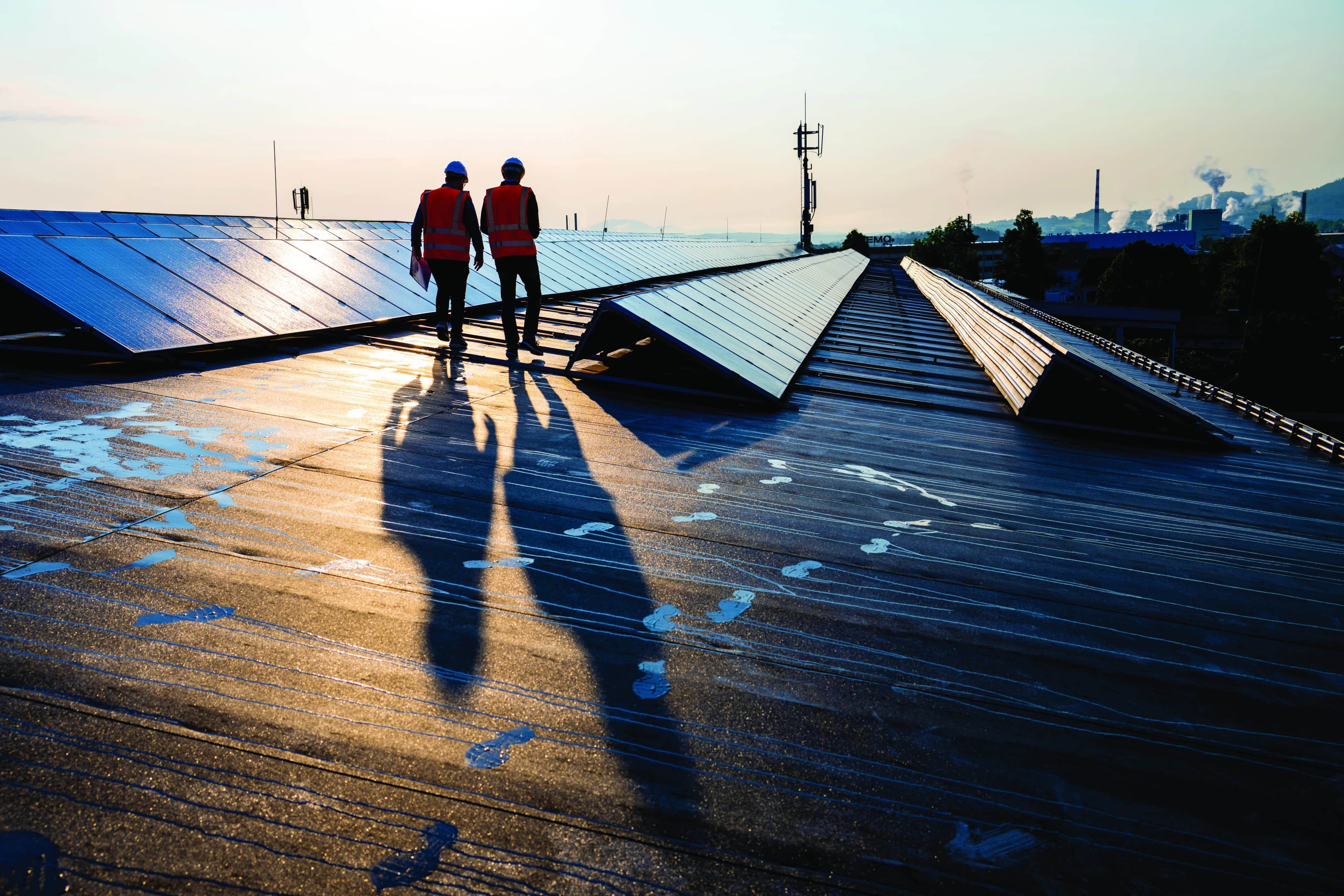 Solar panels under a clear sky